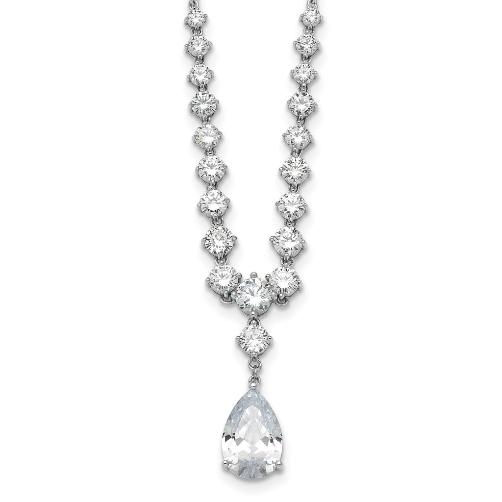 Pear Shape Cubic Zirconia Dangle Necklace in Sterling Silver, 18 Inch - Sophia Jewelers
