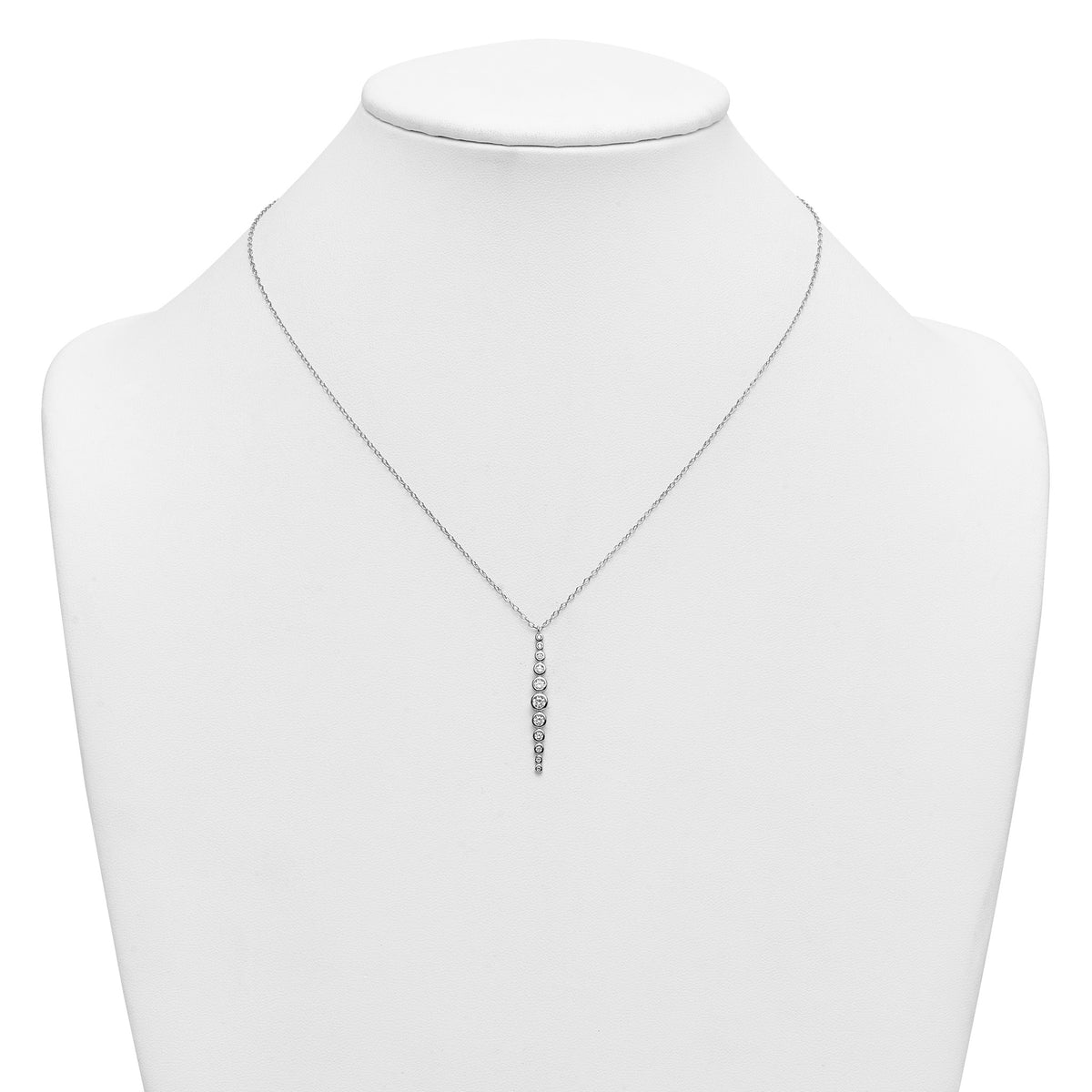 Cubic Zirconia 11-Stone Bezel Necklace in Sterling Silver, 18 Inch - Sophia Jewelers