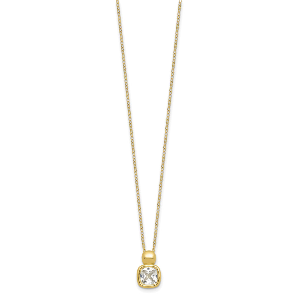 Cubic Zirconia Necklace in Gold-Plated Sterling Silver, 7mm with Extender, 18 Inch - Sophia Jewelers