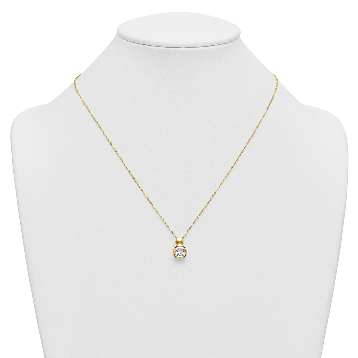 Cubic Zirconia Necklace in Gold-Plated Sterling Silver, 7mm with Extender, 18 Inch - Sophia Jewelers