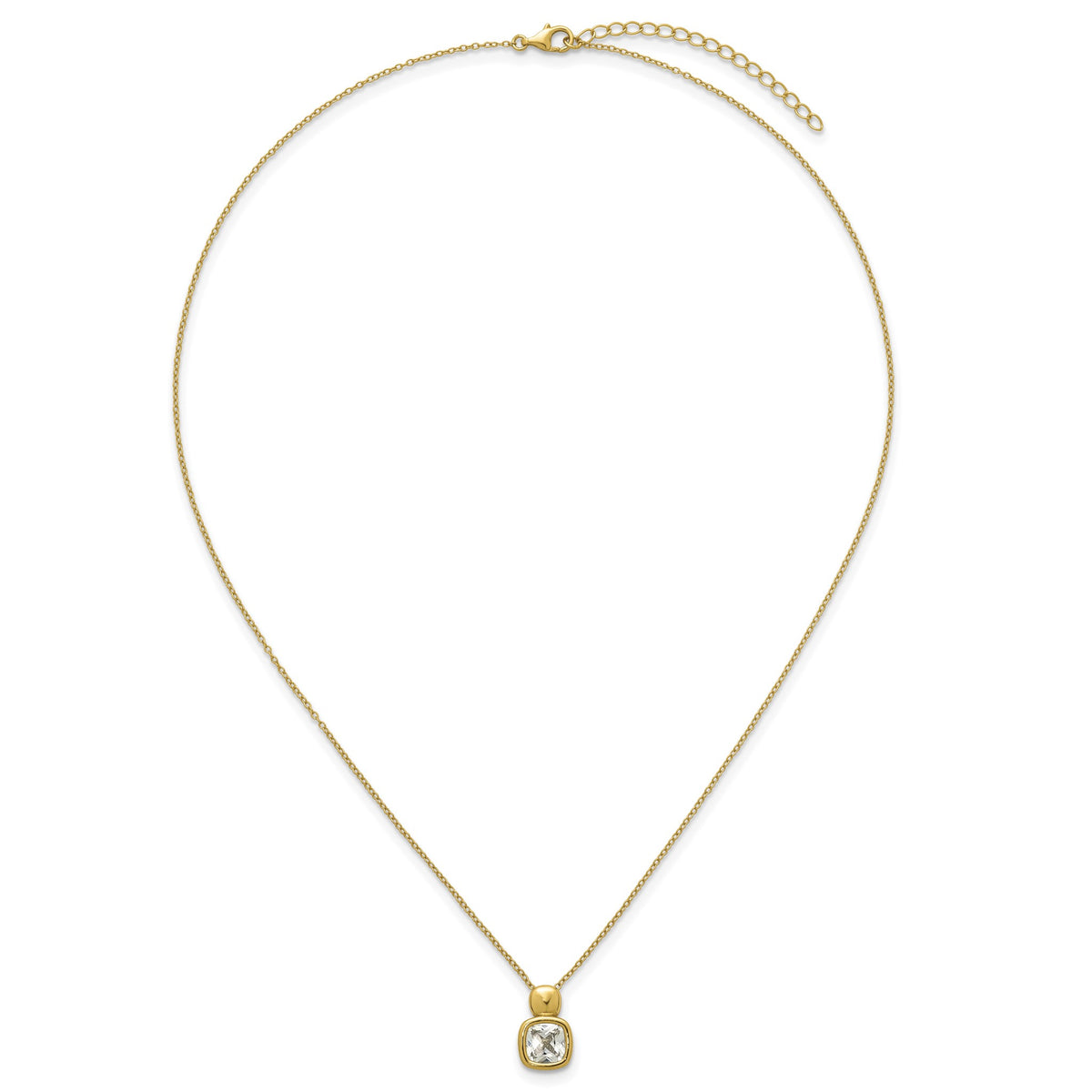 Cubic Zirconia Necklace in Gold-Plated Sterling Silver, 7mm with Extender, 18 Inch - Sophia Jewelers