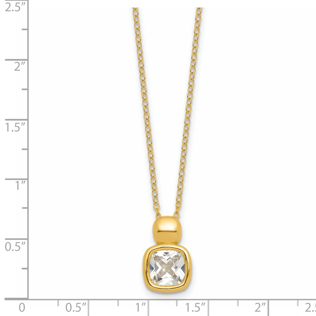 Cubic Zirconia Necklace in Gold-Plated Sterling Silver, 7mm with Extender, 18 Inch - Sophia Jewelers