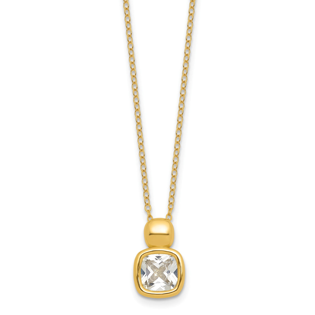 Cubic Zirconia Necklace in Gold-Plated Sterling Silver, 7mm with Extender, 18 Inch - Sophia Jewelers
