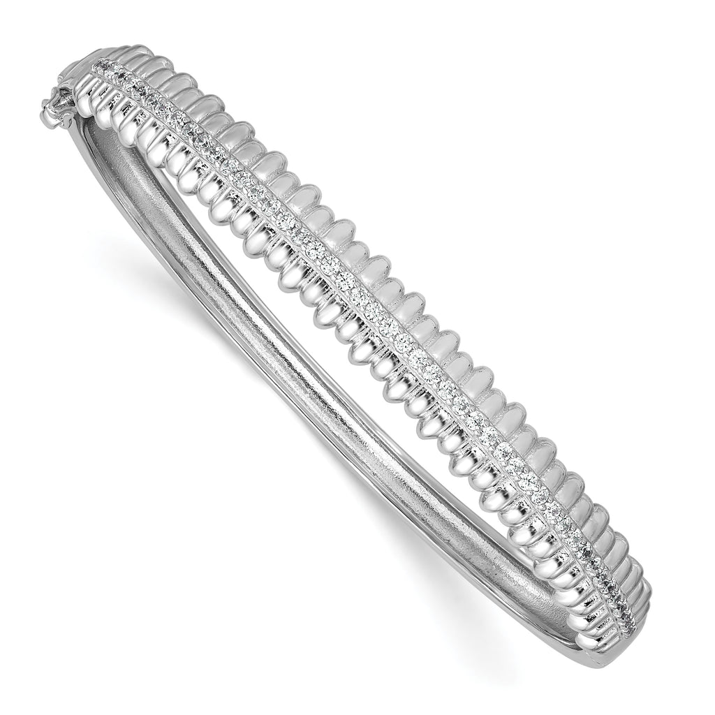 Cubic Zirconia Bangle Bracelet in Sterling Silver, 7.5mm Hinged - Sophia Jewelers