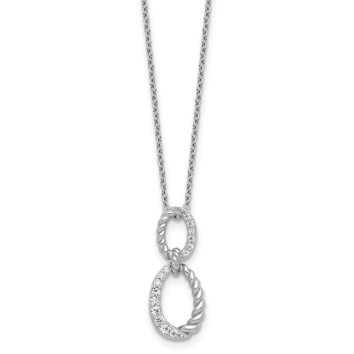 Cubic Zirconia & Twisted Oval Slide Necklace in Sterling Silver, 18 Inch - Sophia Jewelers