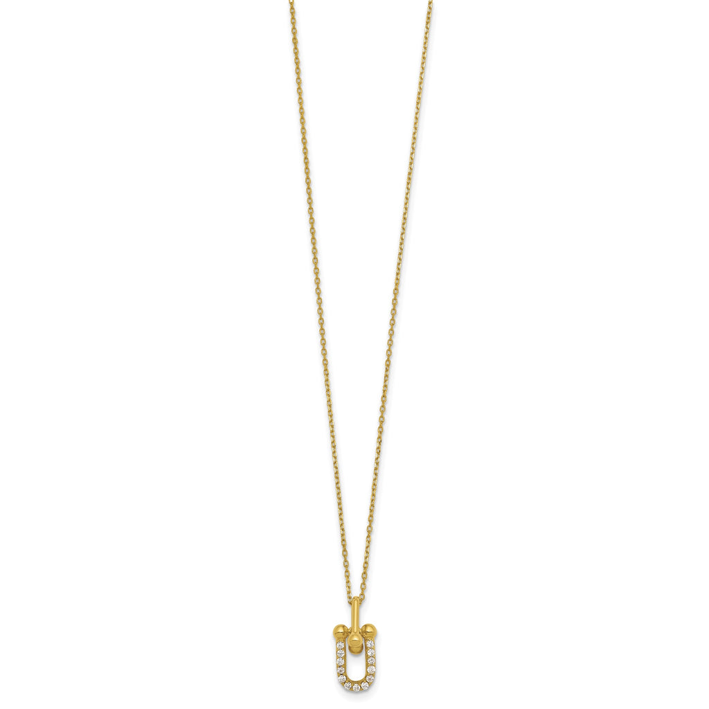 Cubic Zirconia U-Shape Necklace in Gold-Plated Sterling Silver, 16 Inch - Sophia Jewelers