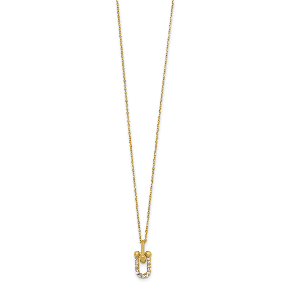 Cubic Zirconia U-Shape Necklace in Gold-Plated Sterling Silver, 16 Inch - Sophia Jewelers