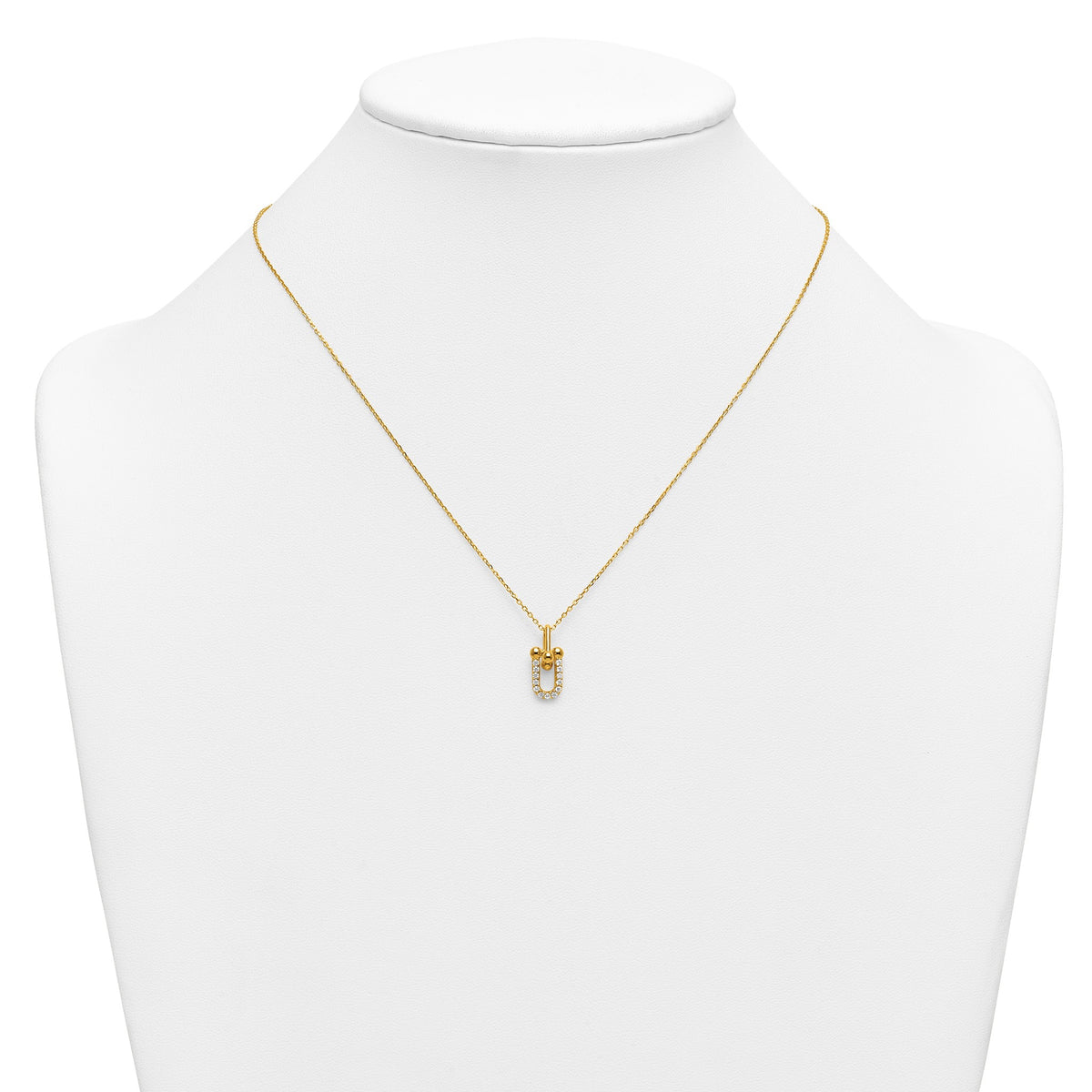Cubic Zirconia U-Shape Necklace in Gold-Plated Sterling Silver, 16 Inch - Sophia Jewelers