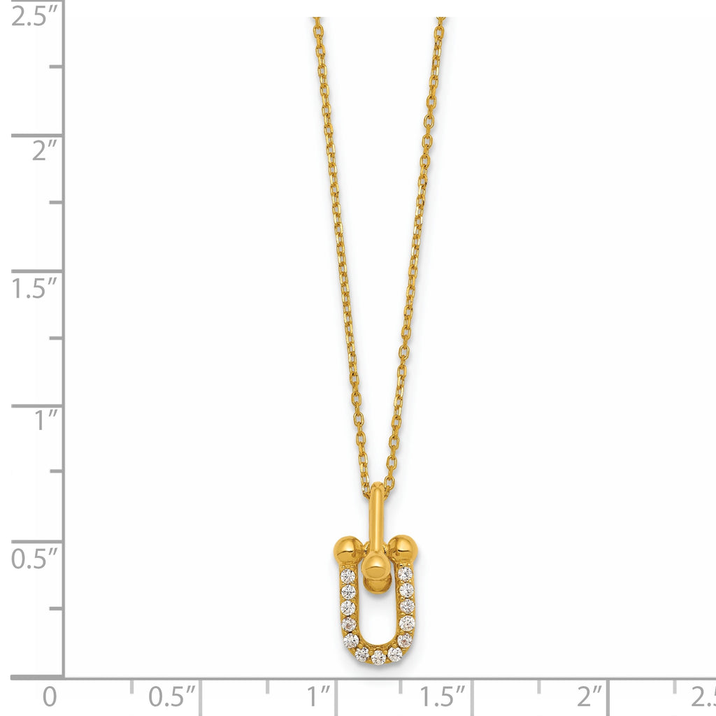 Cubic Zirconia U-Shape Necklace in Gold-Plated Sterling Silver, 16 Inch - Sophia Jewelers