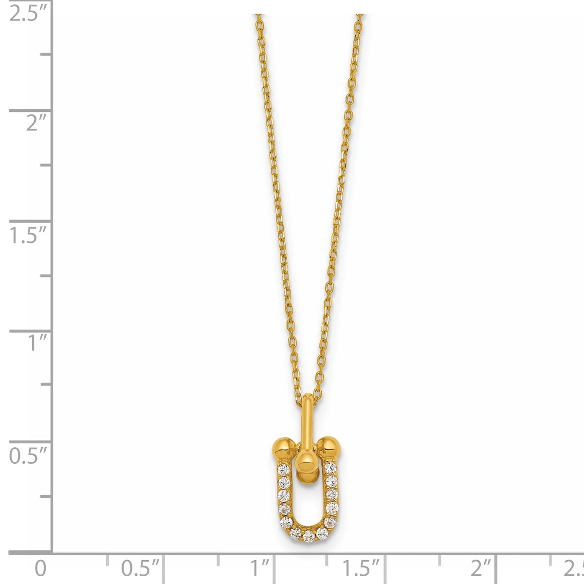 Cubic Zirconia U-Shape Necklace in Gold-Plated Sterling Silver, 16 Inch - Sophia Jewelers