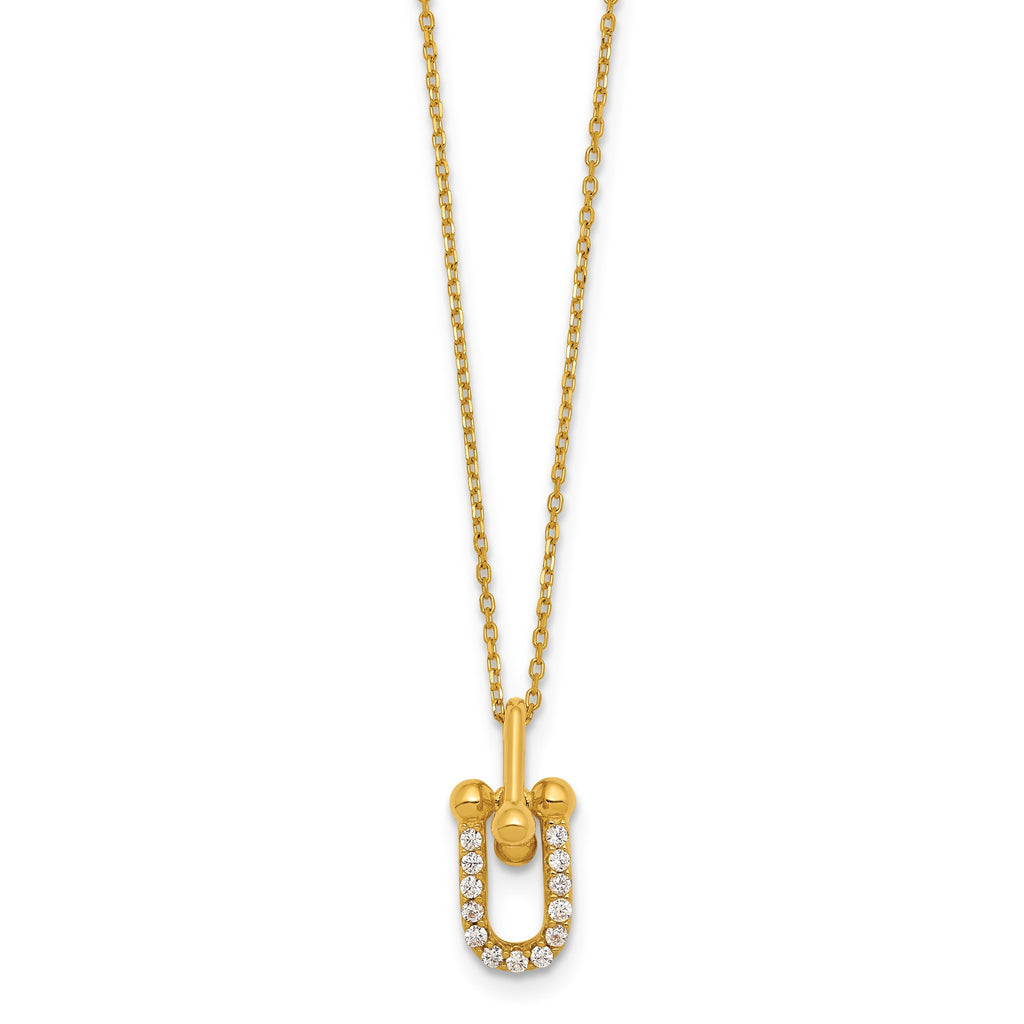 Cubic Zirconia U-Shape Necklace in Gold-Plated Sterling Silver, 16 Inch - Sophia Jewelers