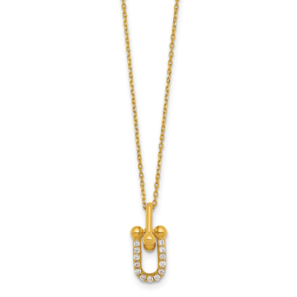 Cubic Zirconia U-Shape Necklace in Gold-Plated Sterling Silver, 16 Inch - Sophia Jewelers