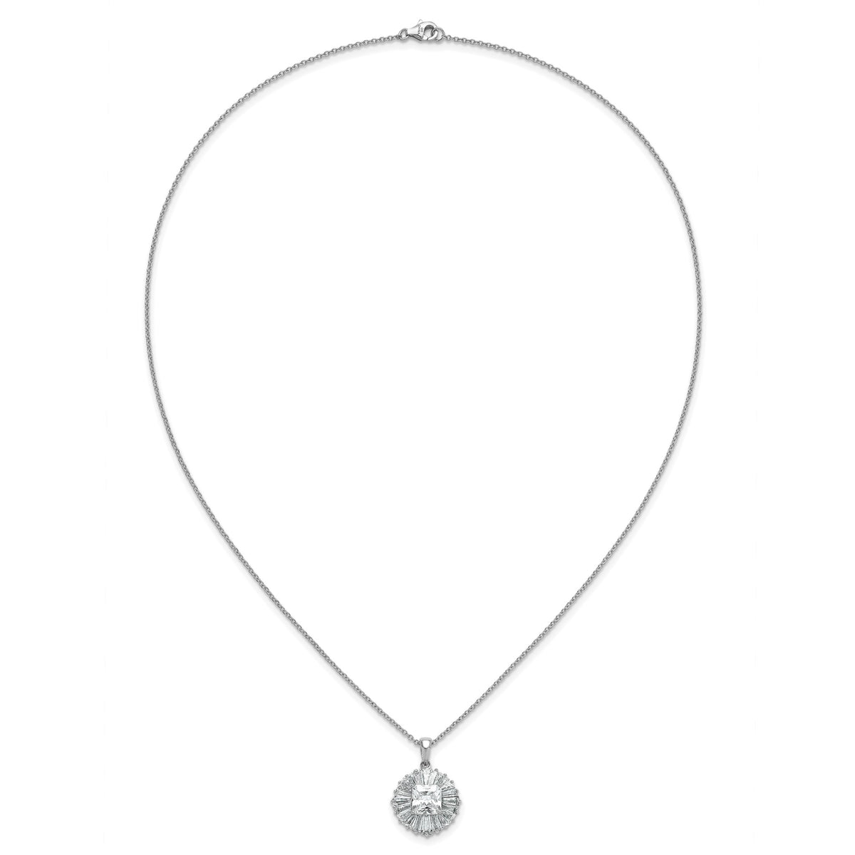Tapered Baguette & Princess Cubic Zirconia Necklace in Sterling Silver, 18 Inch - Sophia Jewelers