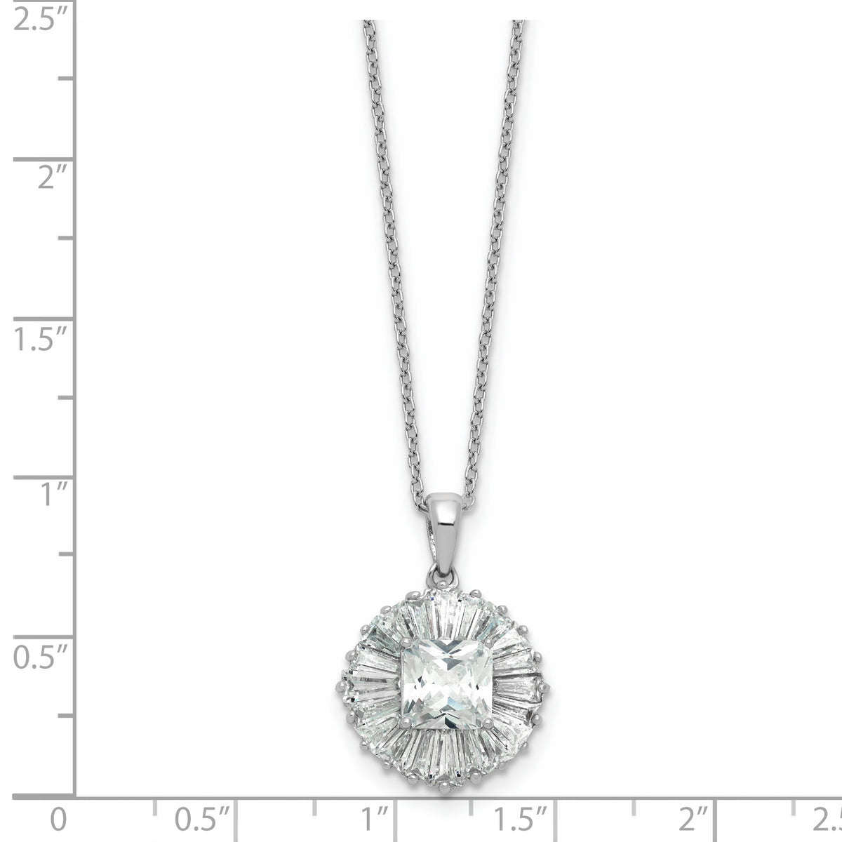 Tapered Baguette & Princess Cubic Zirconia Necklace in Sterling Silver, 18 Inch - Sophia Jewelers