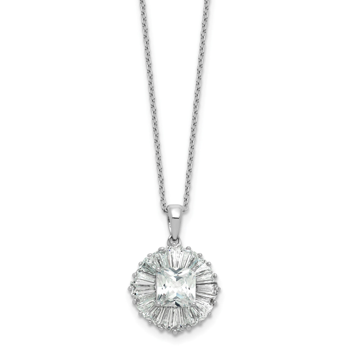 Tapered Baguette & Princess Cubic Zirconia Necklace in Sterling Silver, 18 Inch - Sophia Jewelers