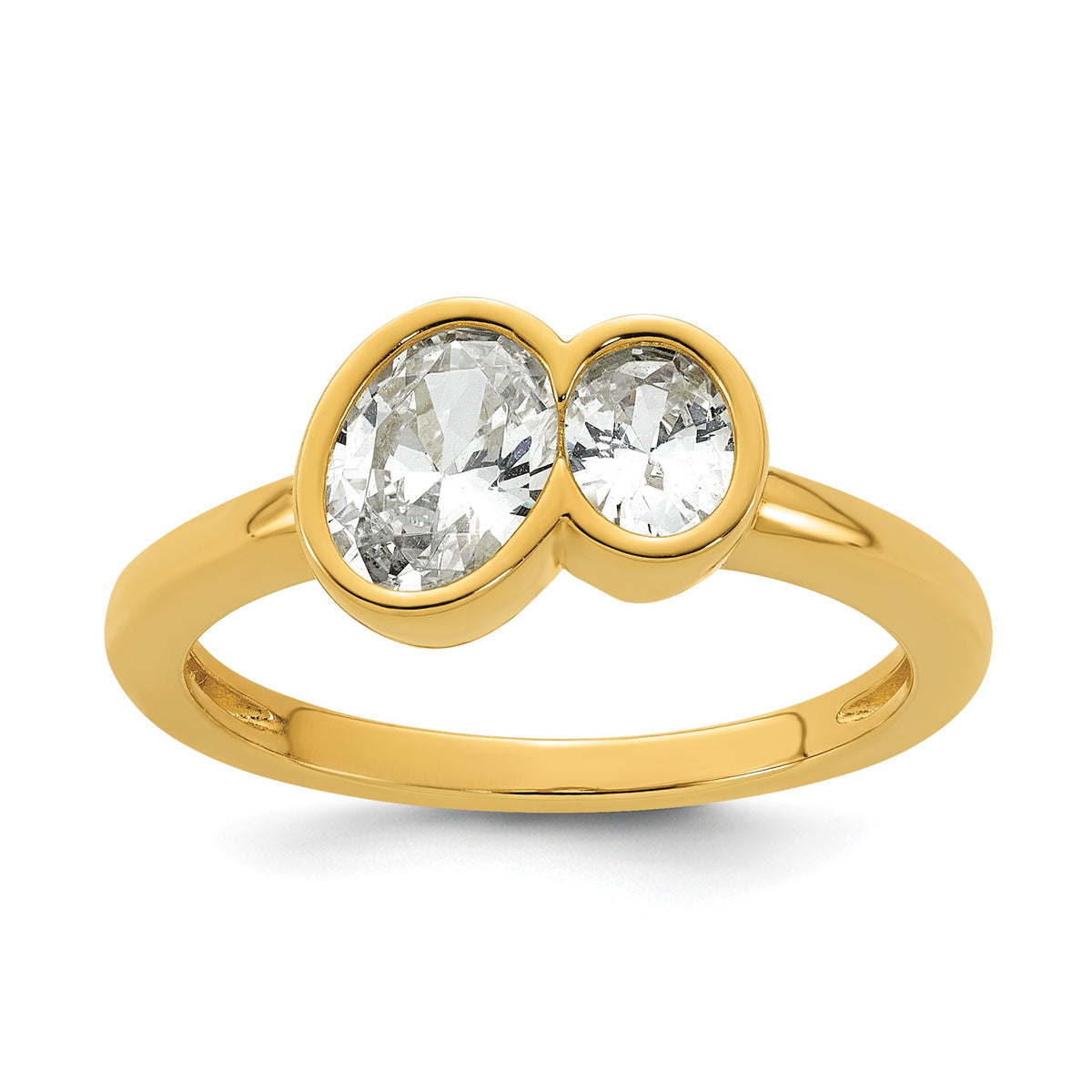 Oval Cubic Zirconia Bezel Ring in Gold-Plated Sterling Silver, Size 6 - Sophia Jewelers Main image