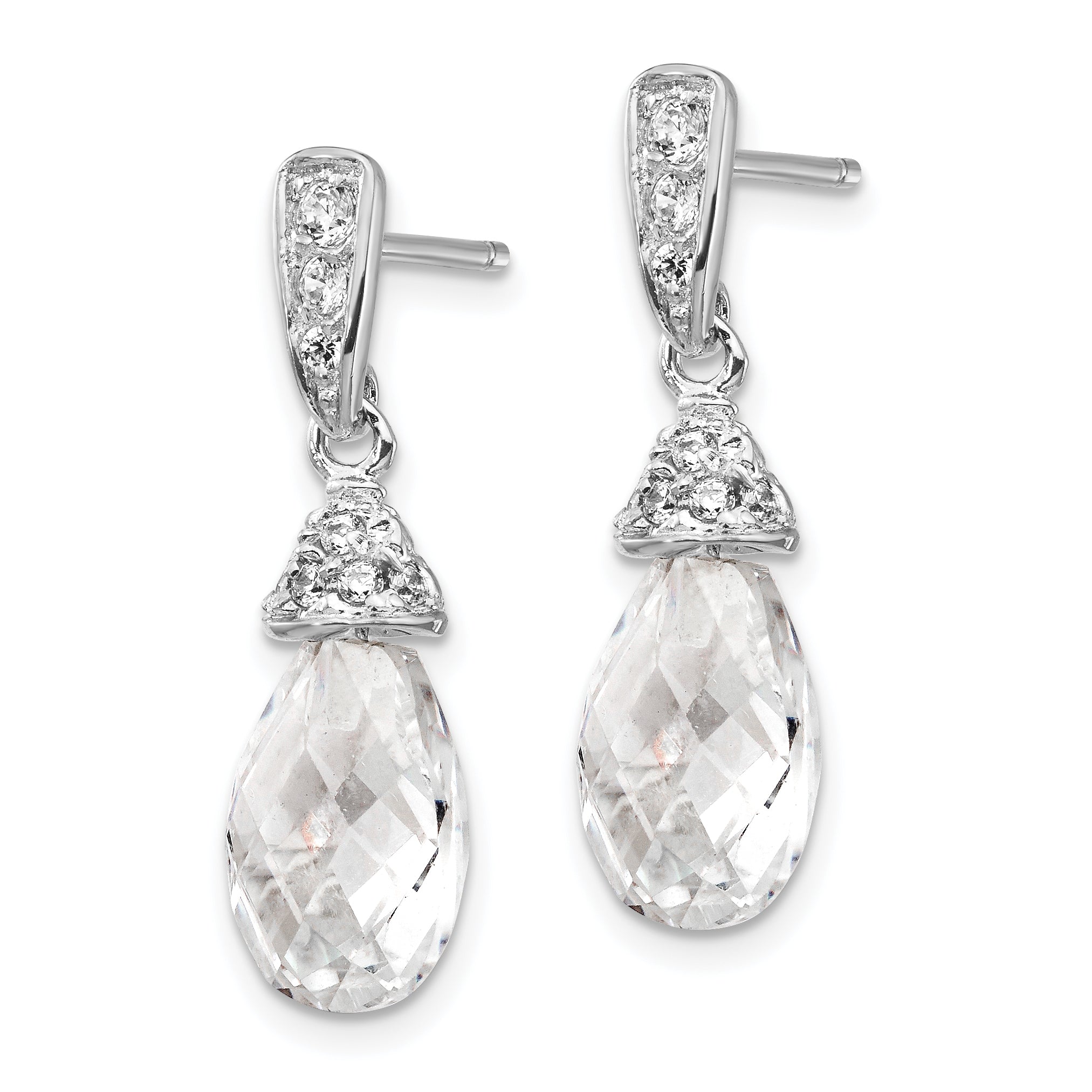 Cheryl M Sterling Silver Rhodium-plated Faceted Briolette and Brilliant-cut CZ Post Dangle Earrings Secondary image