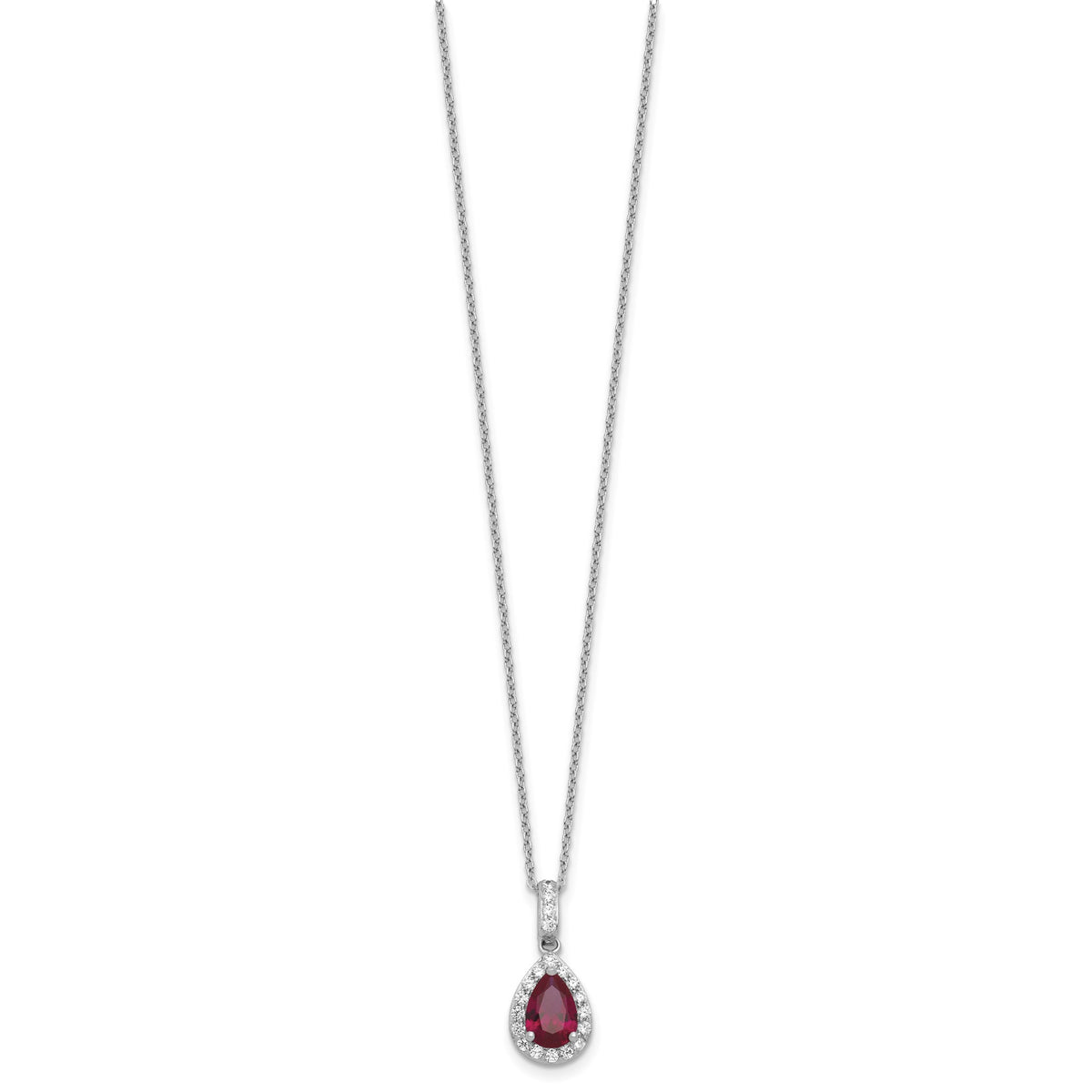 Cubic Zirconia & Lab-Created Ruby Teardrop Necklace in Sterling Silver, 18 Inch - Sophia Jewelers