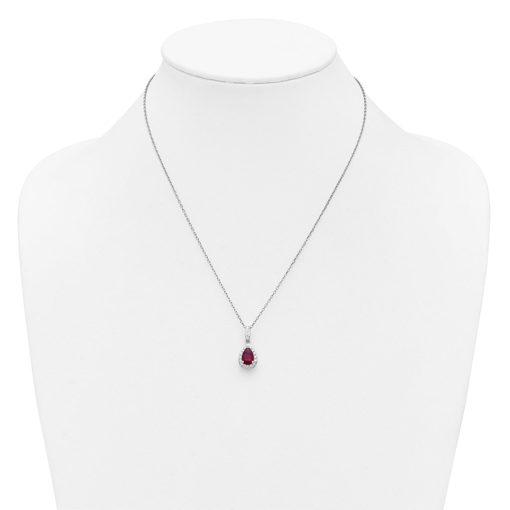 Cubic Zirconia & Lab-Created Ruby Teardrop Necklace in Sterling Silver, 18 Inch - Sophia Jewelers