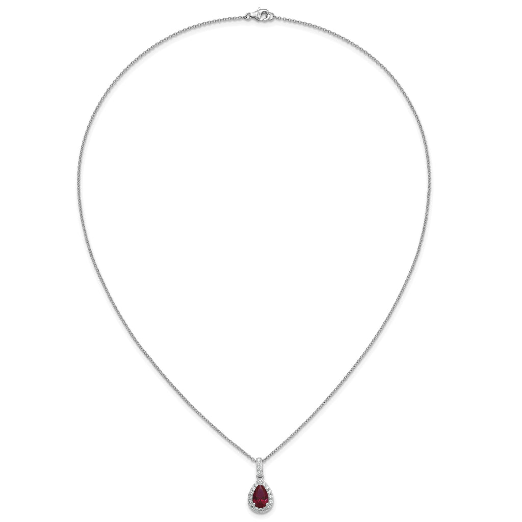 Cubic Zirconia & Lab-Created Ruby Teardrop Necklace in Sterling Silver, 18 Inch - Sophia Jewelers