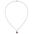 Cubic Zirconia & Lab-Created Ruby Teardrop Necklace in Sterling Silver, 18 Inch - Sophia Jewelers