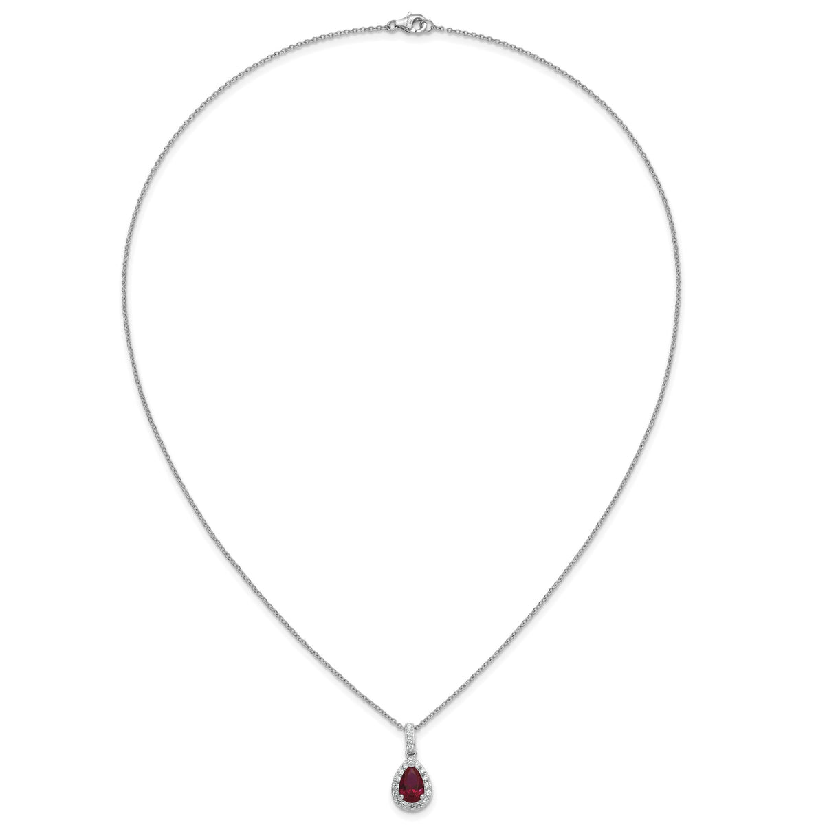Cubic Zirconia & Lab-Created Ruby Teardrop Necklace in Sterling Silver, 18 Inch - Sophia Jewelers