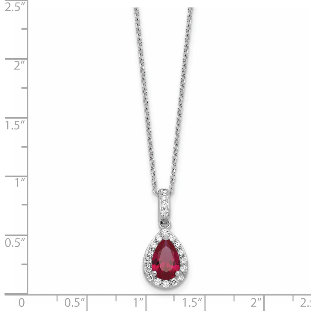 Cubic Zirconia & Lab-Created Ruby Teardrop Necklace in Sterling Silver, 18 Inch - Sophia Jewelers
