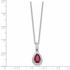 Cubic Zirconia & Lab-Created Ruby Teardrop Necklace in Sterling Silver, 18 Inch - Sophia Jewelers