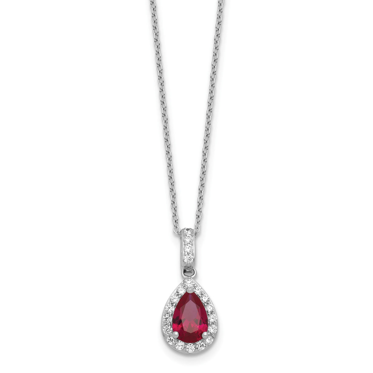 Cubic Zirconia & Lab-Created Ruby Teardrop Necklace in Sterling Silver, 18 Inch - Sophia Jewelers