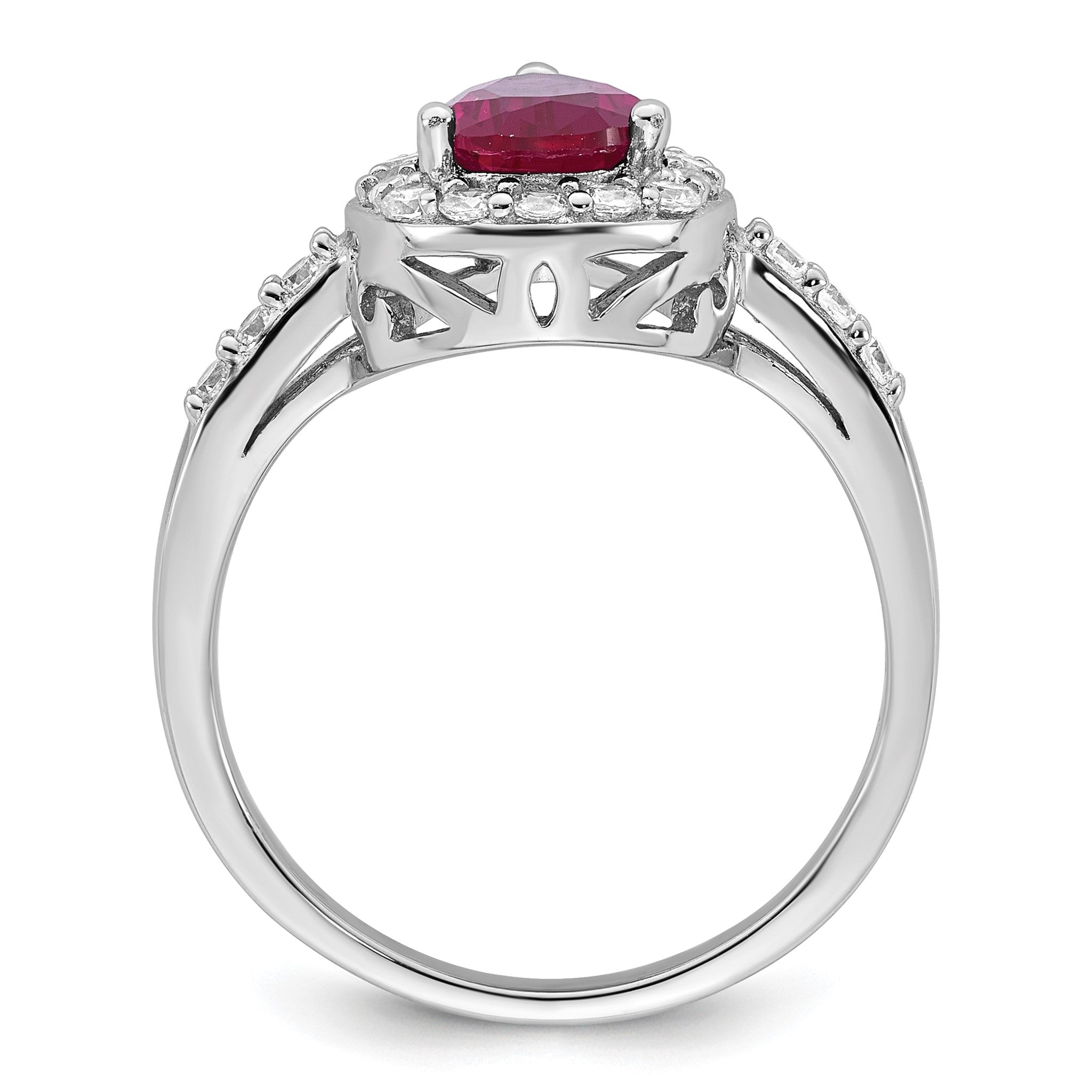 Cubic Zirconia & Lab-Created Ruby Teardrop Ring in Sterling Silver, Size 6 Secondary image