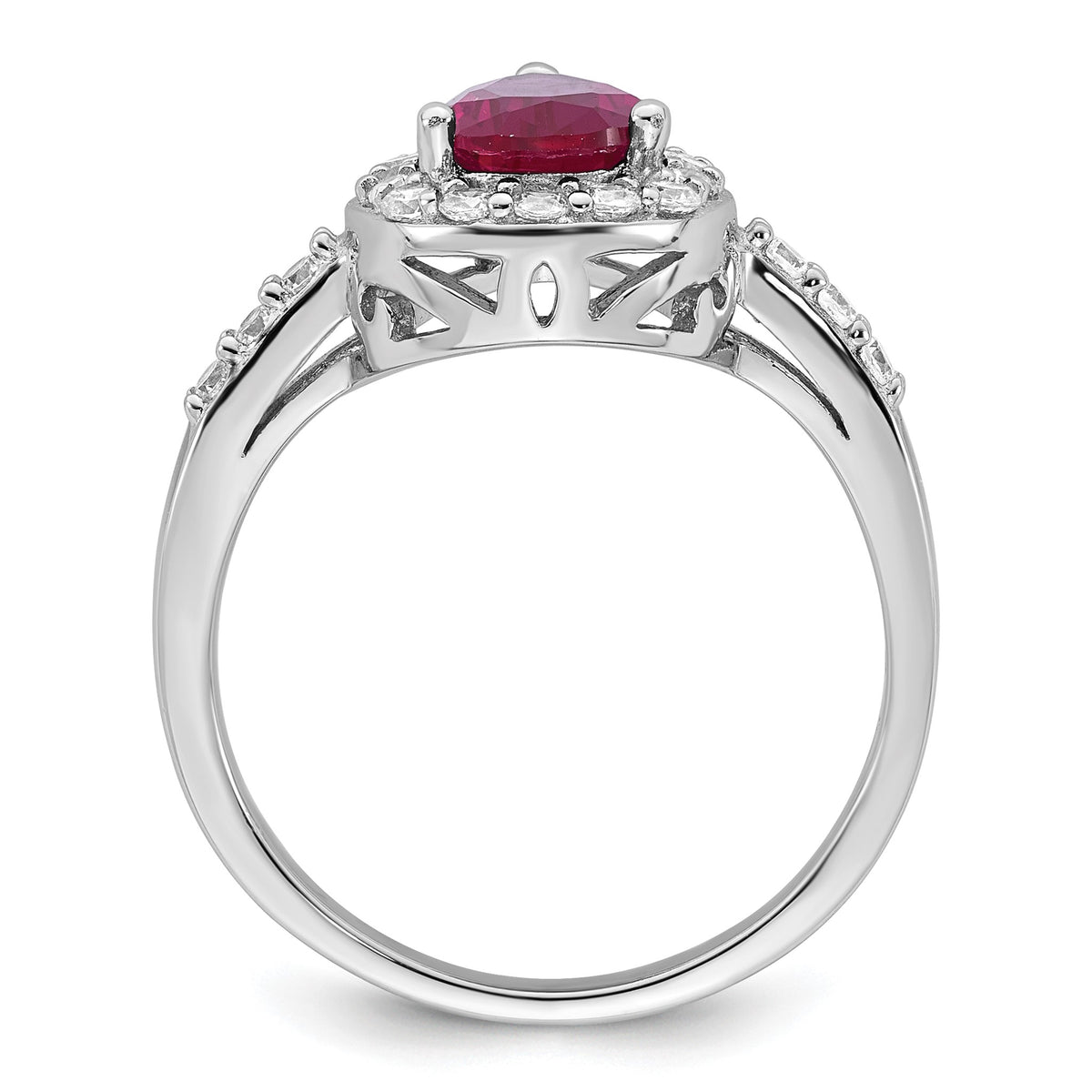 Cubic Zirconia & Lab-Created Ruby Teardrop Ring in Sterling Silver, Size 6 - Sophia Jewelers