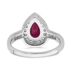 Cubic Zirconia & Lab-Created Ruby Teardrop Ring in Sterling Silver, Size 6 - Sophia Jewelers