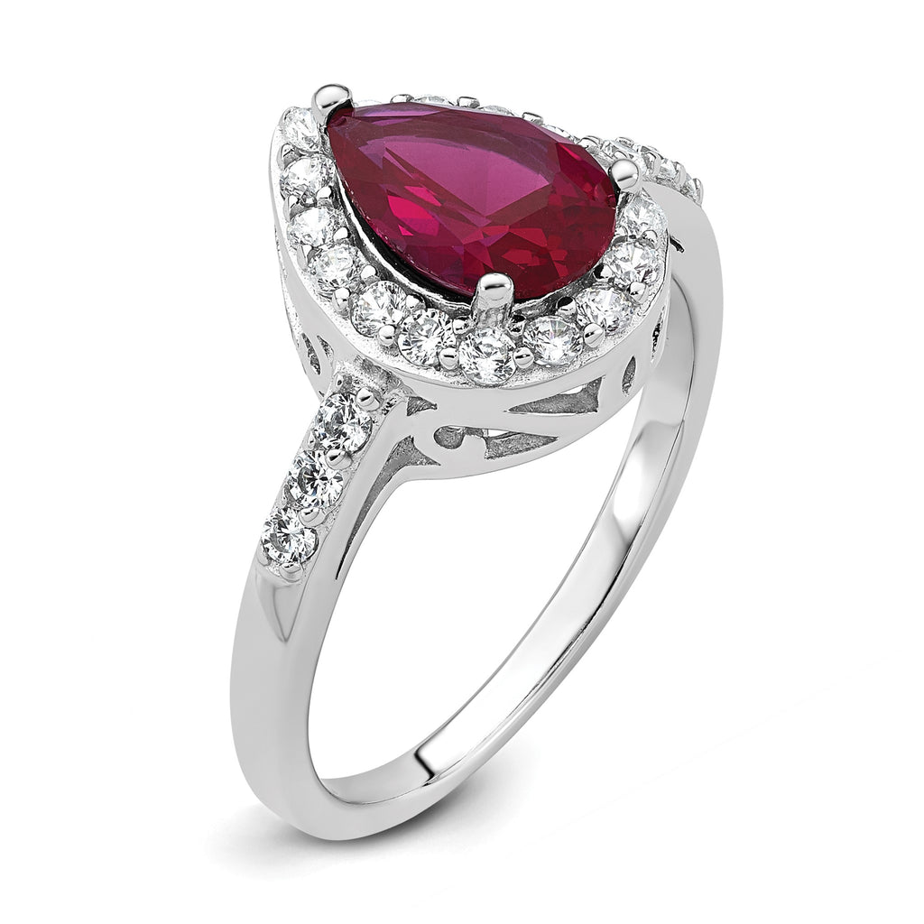 Cubic Zirconia & Lab-Created Ruby Teardrop Ring in Sterling Silver, Size 6 - Sophia Jewelers