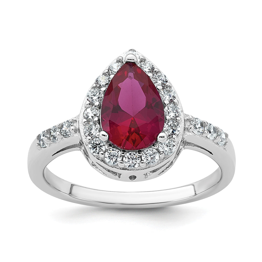 Cubic Zirconia & Lab-Created Ruby Teardrop Ring in Sterling Silver, Size 6 - Sophia Jewelers