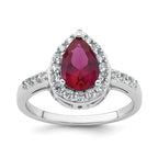 Cubic Zirconia & Lab-Created Ruby Teardrop Ring in Sterling Silver, Size 6 - Sophia Jewelers