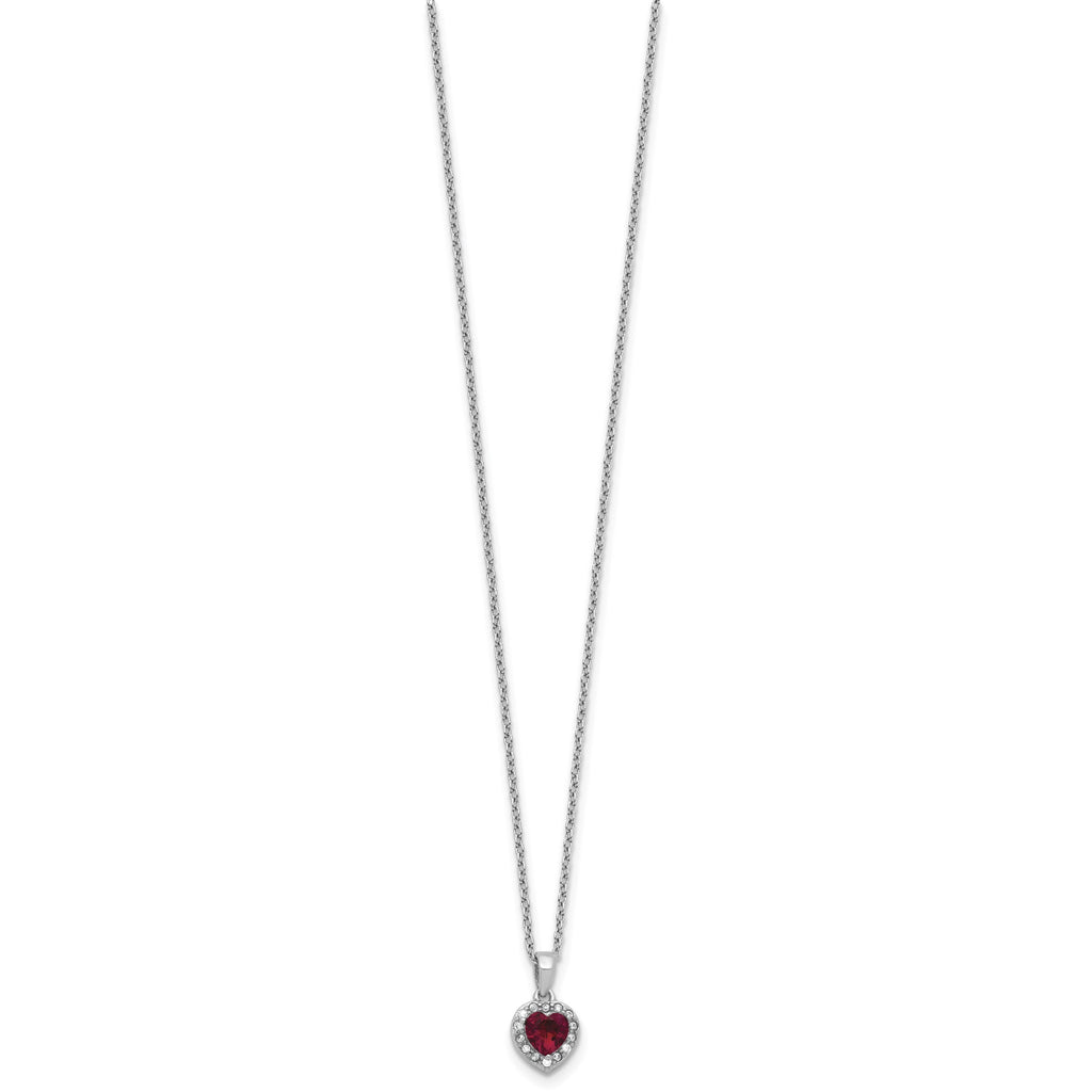 Lab-Created Ruby & Cubic Zirconia Heart Necklace in Sterling Silver, 18 Inch - Sophia Jewelers