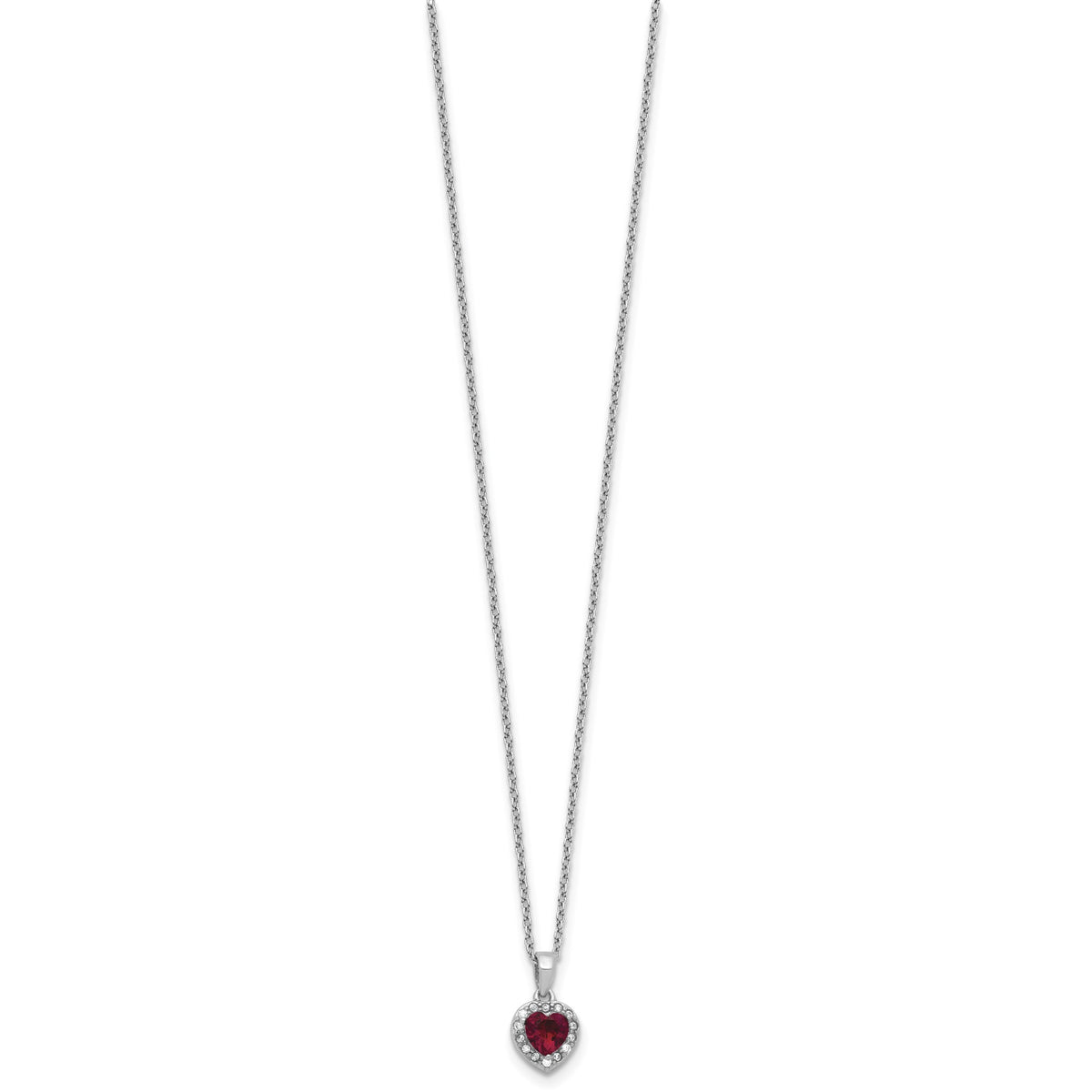 Lab-Created Ruby & Cubic Zirconia Heart Necklace in Sterling Silver, 18 Inch - Sophia Jewelers