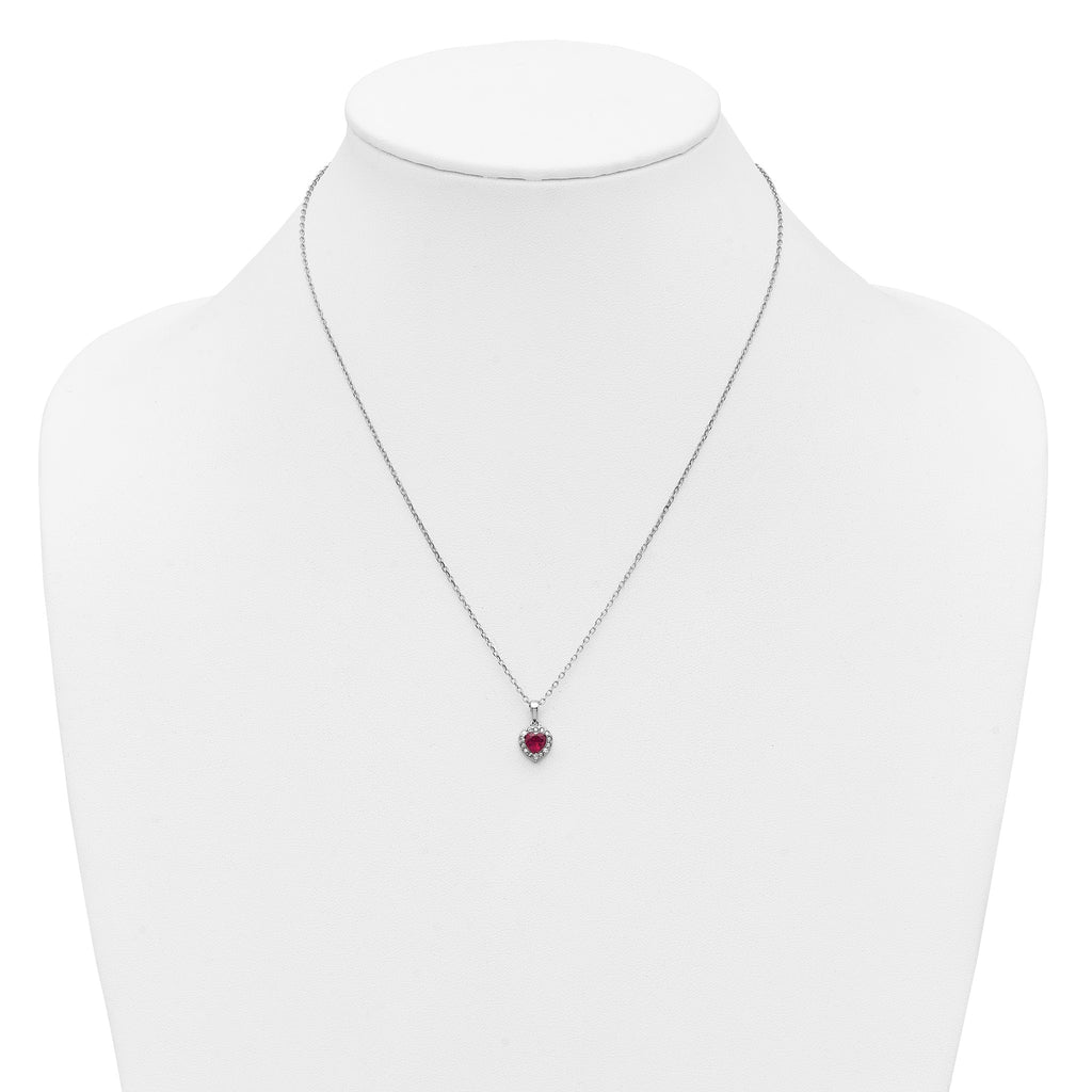 Lab-Created Ruby & Cubic Zirconia Heart Necklace in Sterling Silver, 18 Inch - Sophia Jewelers