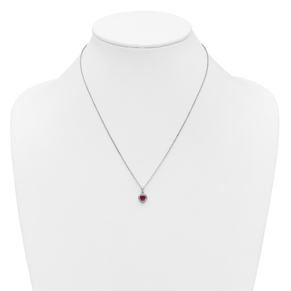 Lab-Created Ruby & Cubic Zirconia Heart Necklace in Sterling Silver, 18 Inch - Sophia Jewelers