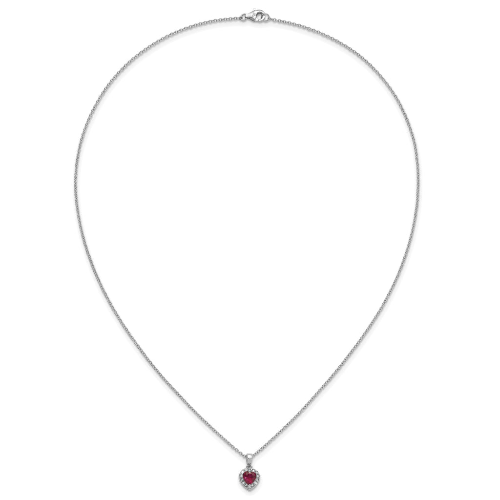 Lab-Created Ruby & Cubic Zirconia Heart Necklace in Sterling Silver, 18 Inch - Sophia Jewelers