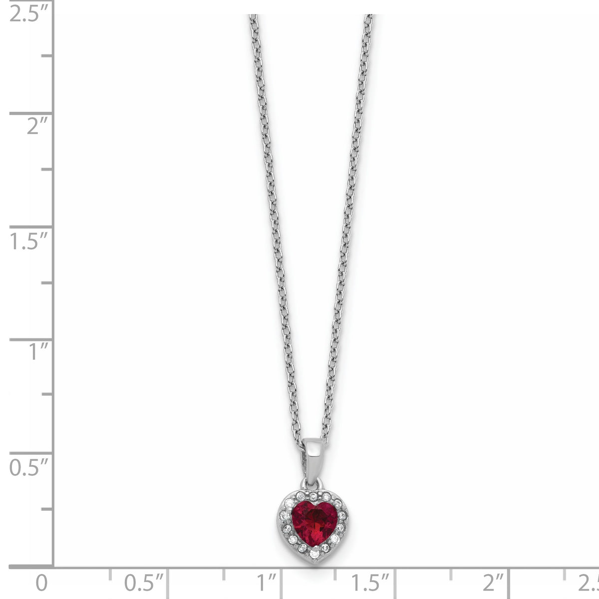 Lab-Created Ruby & Cubic Zirconia Heart Necklace in Sterling Silver, 18 Inch - Sophia Jewelers