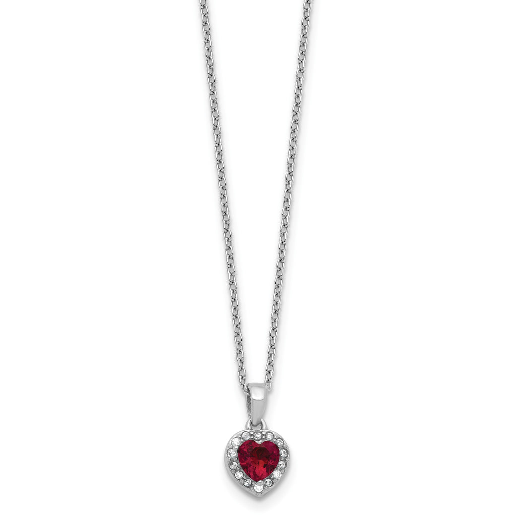 Lab-Created Ruby & Cubic Zirconia Heart Necklace in Sterling Silver, 18 Inch - Sophia Jewelers
