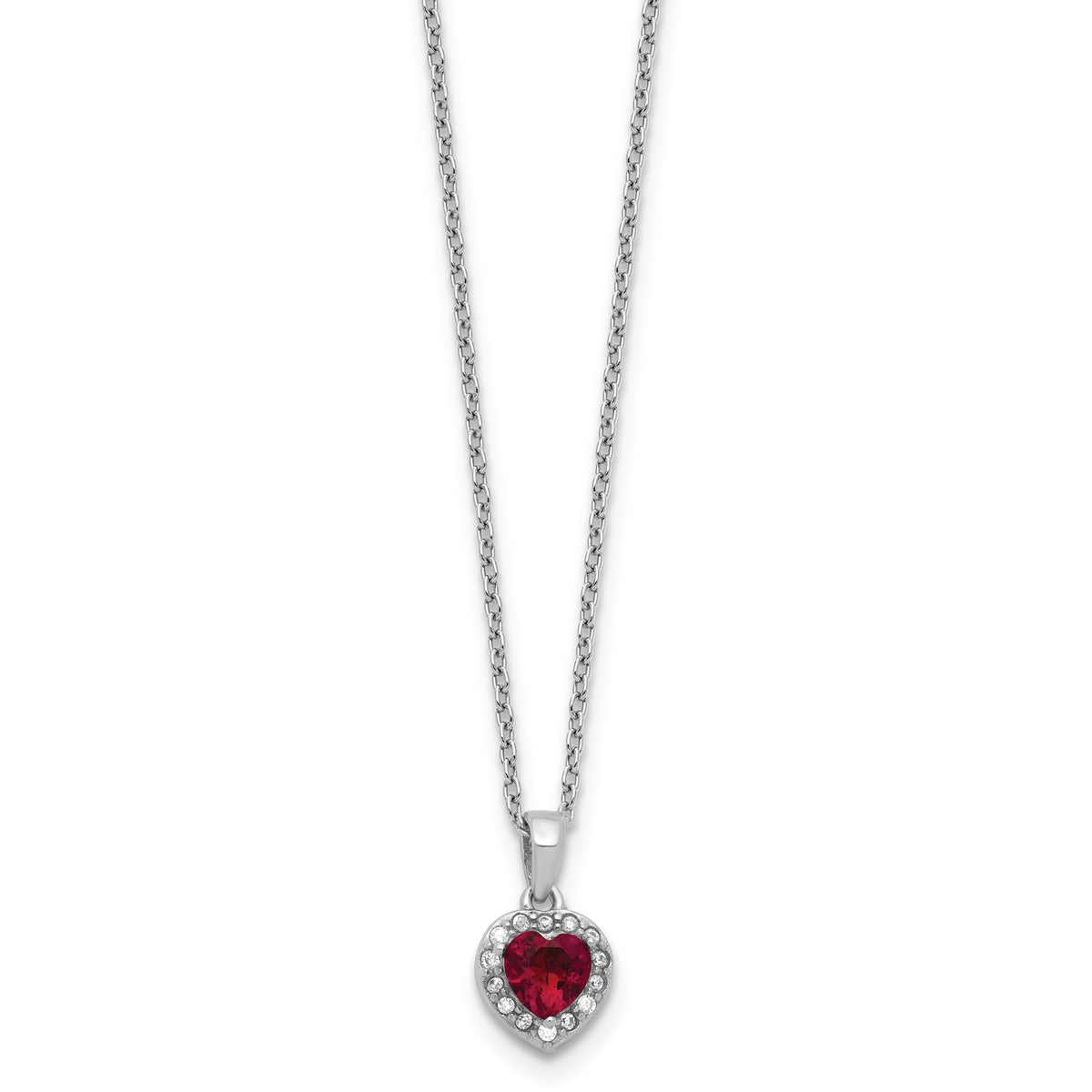 Lab-Created Ruby & Cubic Zirconia Heart Necklace in Sterling Silver, 18 Inch - Sophia Jewelers