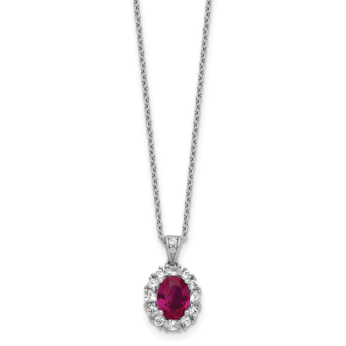 Lab-Created Ruby & Cubic Zirconia Necklace in Sterling Silver, 18 Inch - Sophia Jewelers
