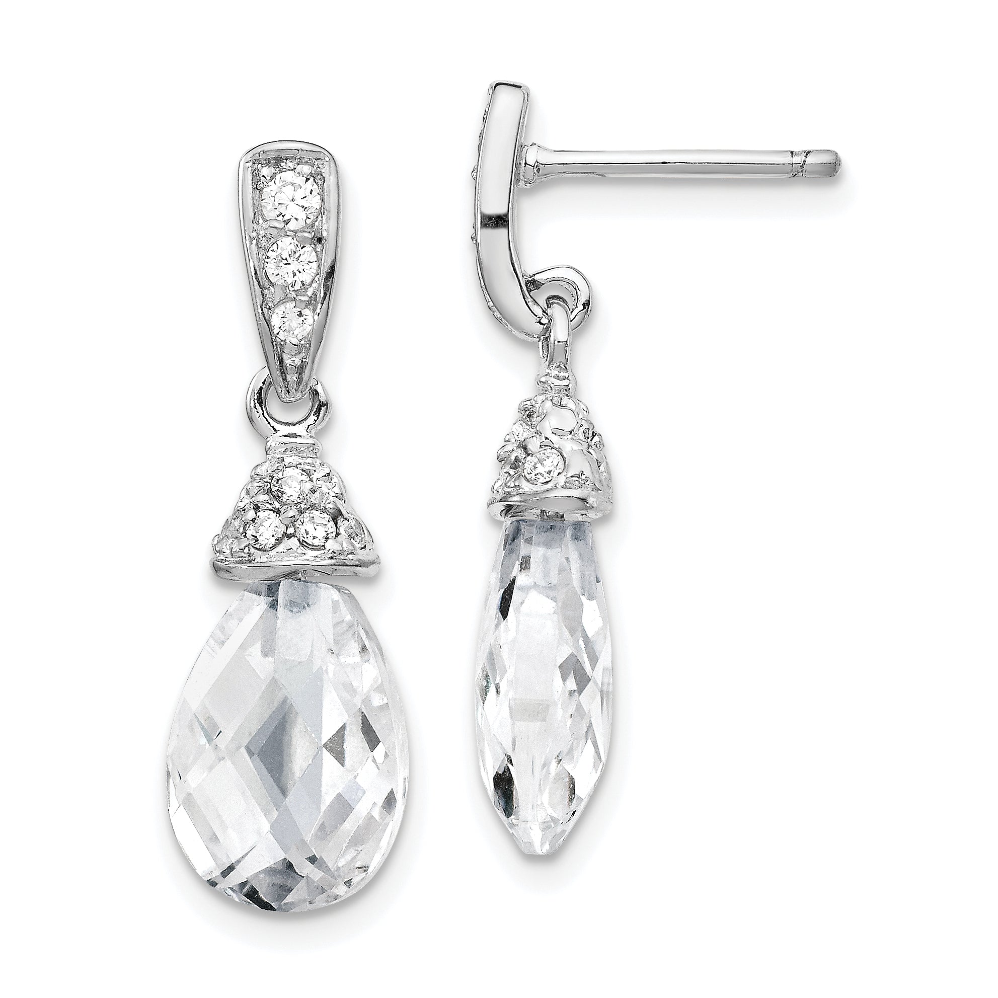 Cheryl M Sterling Silver Rhodium-plated Faceted Briolette and Brilliant-cut CZ Post Dangle Earrings Main image