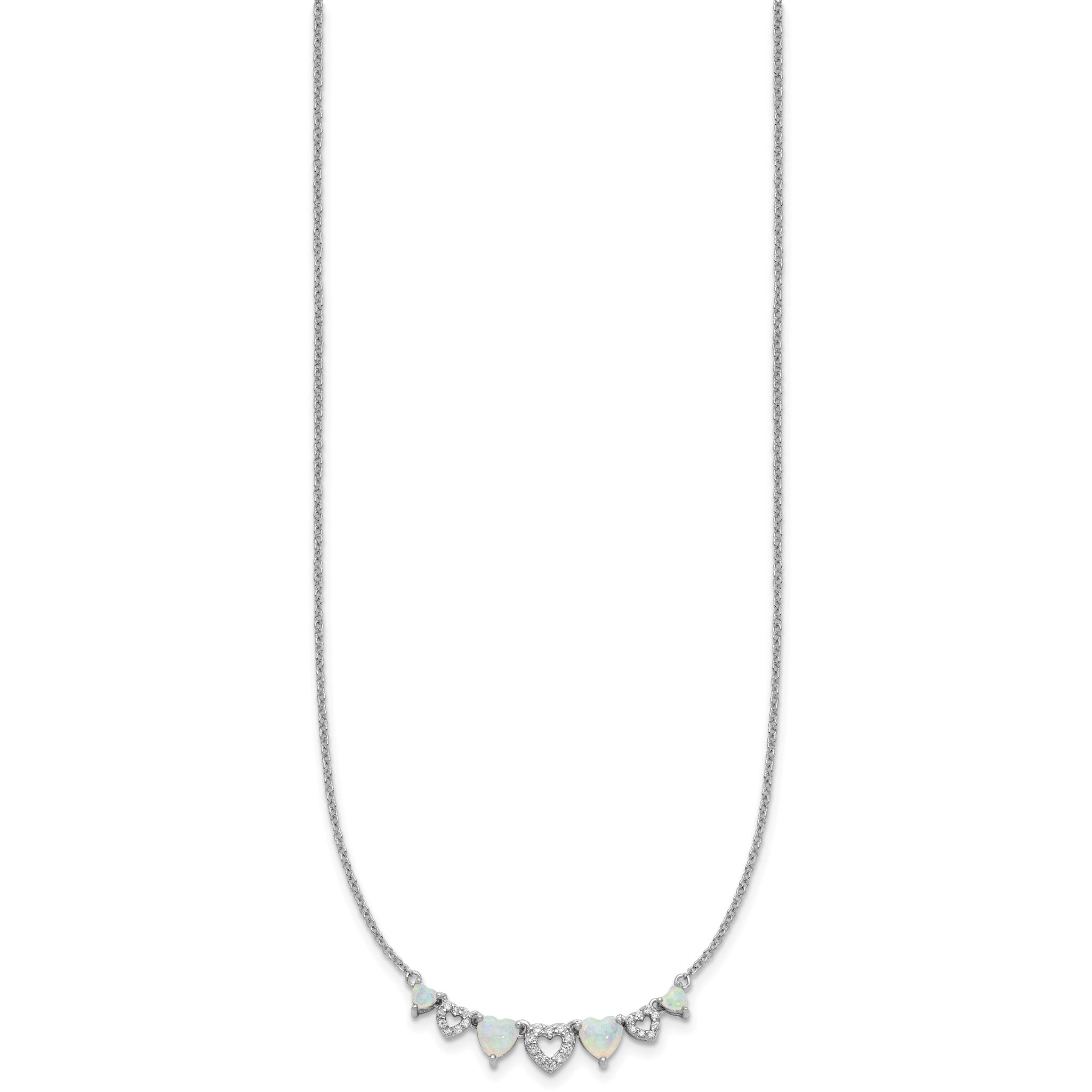Cubic Zirconia & Lab-Created Opal Hearts Necklace in Sterling Silver, 18 Inch Secondary image