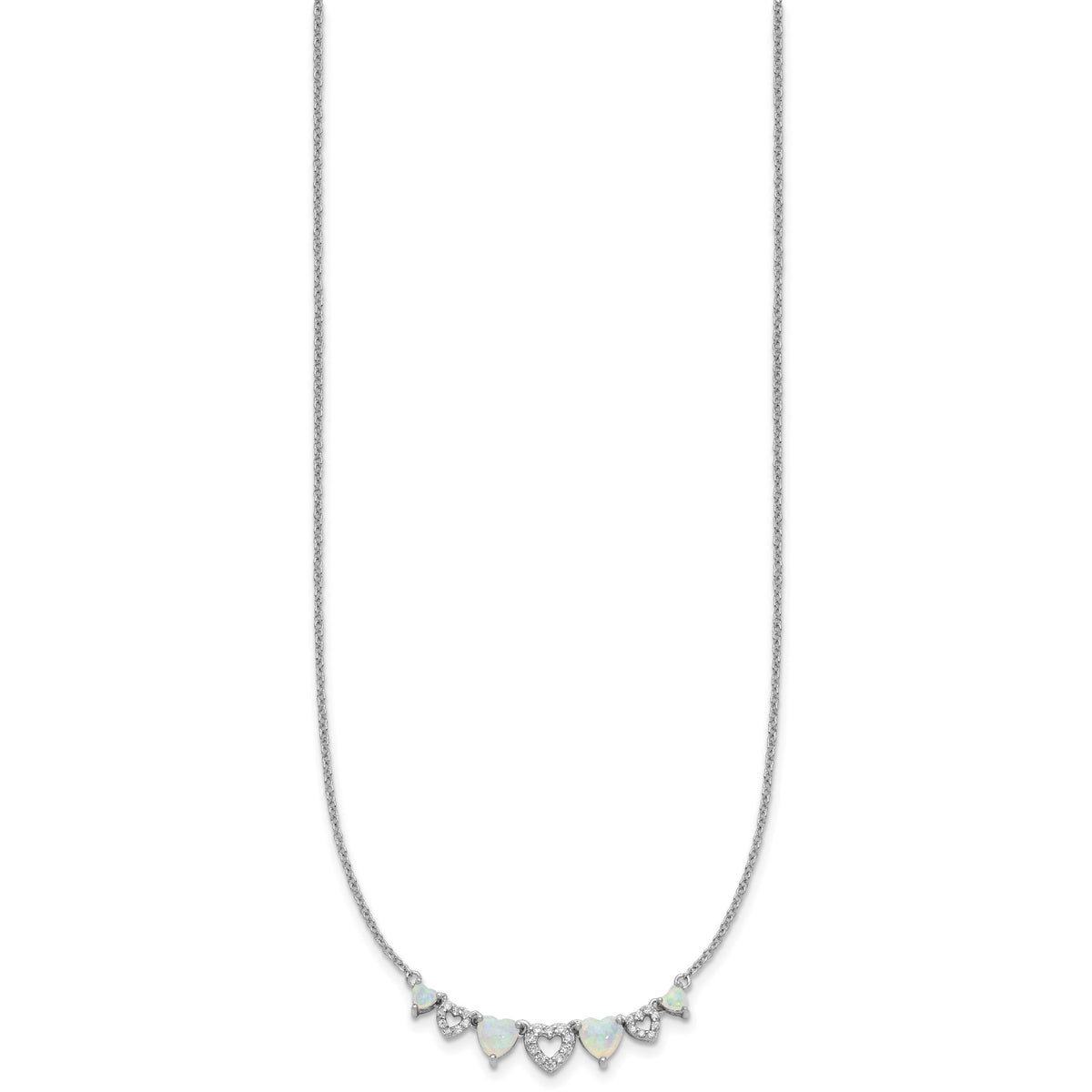 Cubic Zirconia & Lab-Created Opal Hearts Necklace in Sterling Silver, 18 Inch - Sophia Jewelers