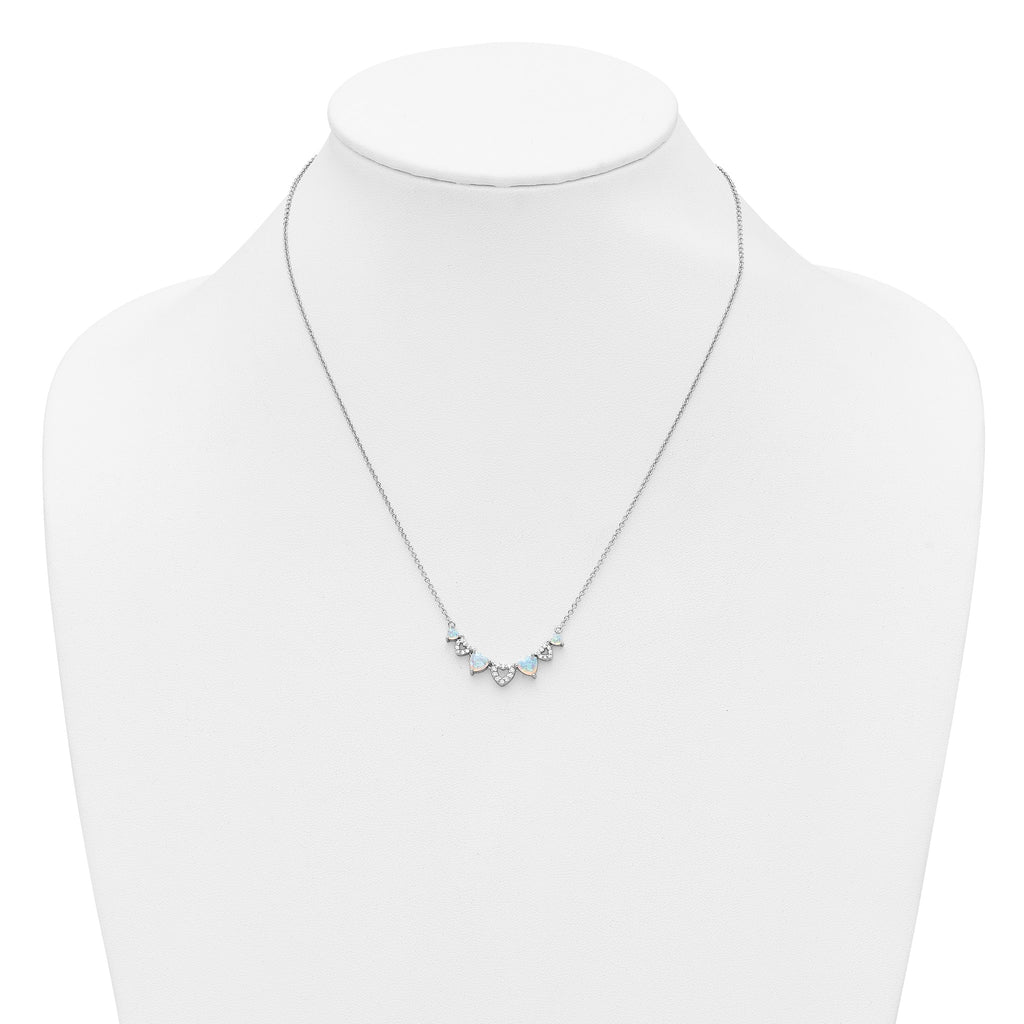 Cubic Zirconia & Lab-Created Opal Hearts Necklace in Sterling Silver, 18 Inch - Sophia Jewelers