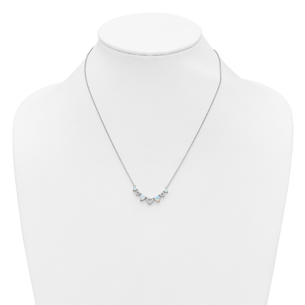 Cubic Zirconia & Lab-Created Opal Hearts Necklace in Sterling Silver, 18 Inch - Sophia Jewelers