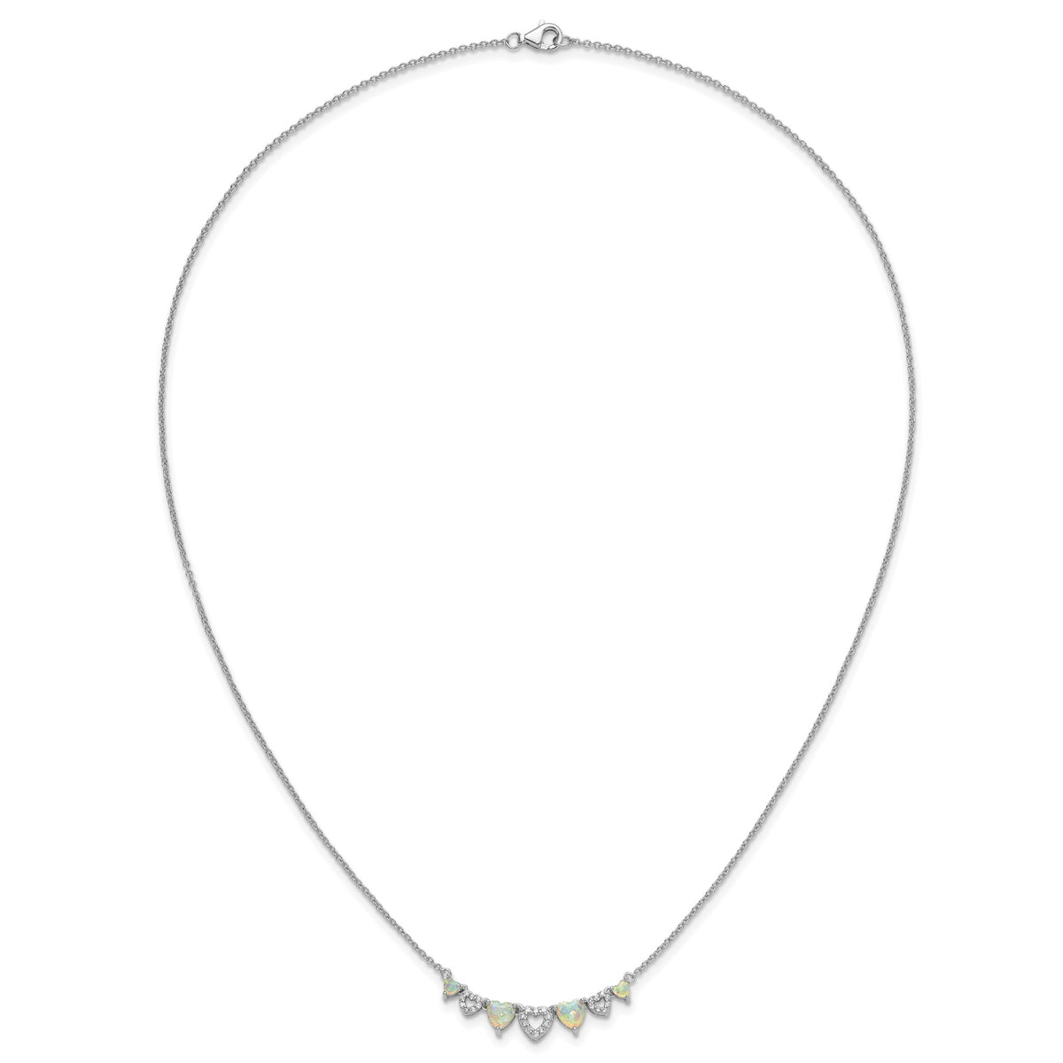 Cubic Zirconia & Lab-Created Opal Hearts Necklace in Sterling Silver, 18 Inch - Sophia Jewelers